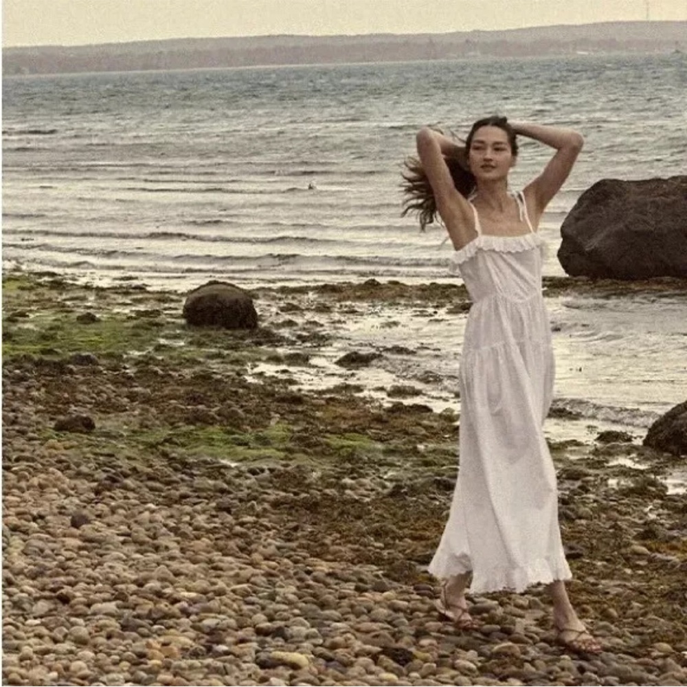BNWT DOEN Vita White Powder Tiered Eyelet Hem Strappy Maxi